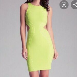 bebe Lime Green Cut-Out Embellished Bodycon Dress